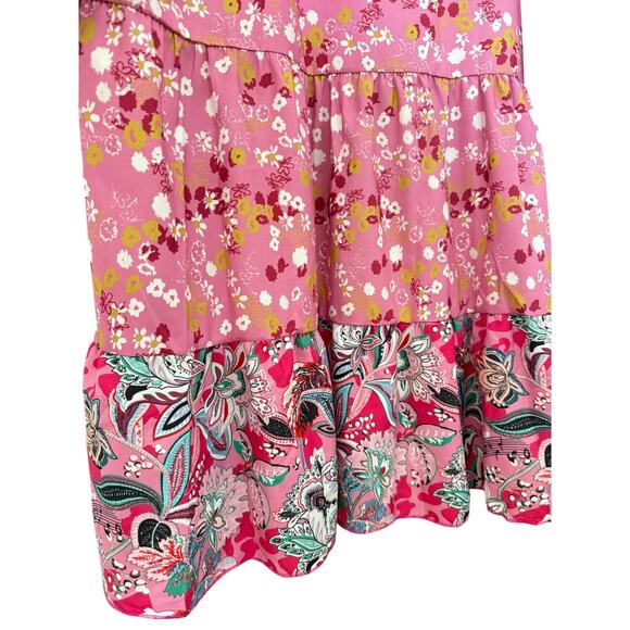 Pink Boho Floral Tiered Long Sleeve Dress – Size L - Picture 4 of 5